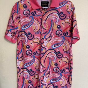 VERSE 9 Bold Paisley Print Polo Shirt - Size Large